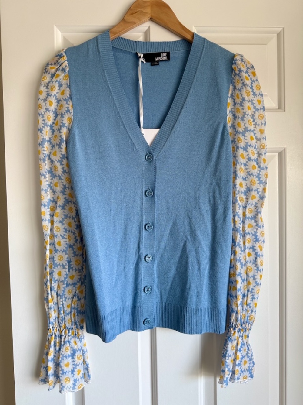 Love Moschino -  Blue Cardigan with Daisy Print Sleeves - Size 4